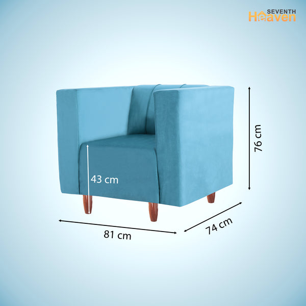 Sydney 1 Seater Sofa- ( Plush Suede Fabric- Sky Blue )