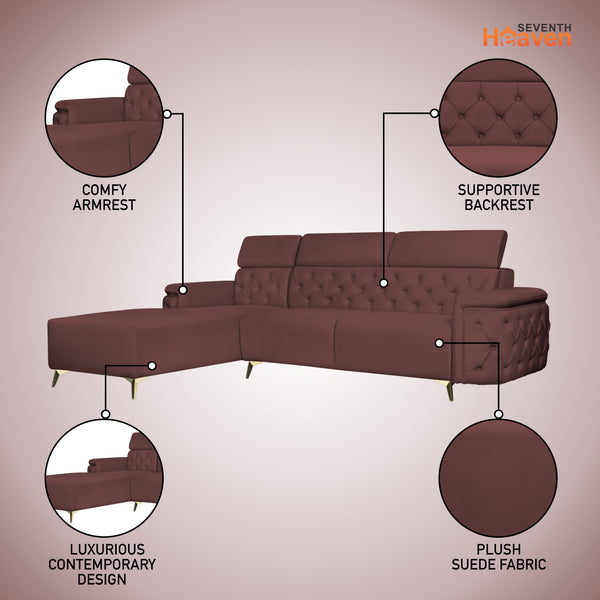 Rome 6 Seater Sofa Set Right Corner- ( Plush Suede - Brown)