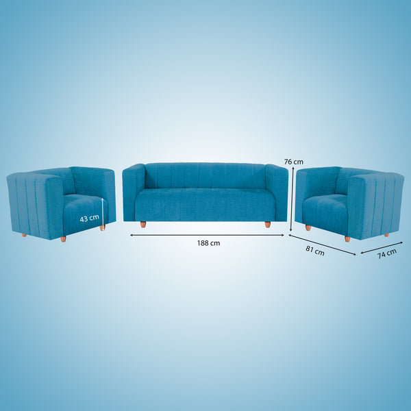 Tokyo 5 Seater Sofa- (3+1+1) ( Premium Molfino Fabric- Sky Blue)