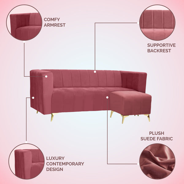 Tokyo Icon Ottoman 4 Seater Sofa - ( Plush Suede Fabric - Peach )