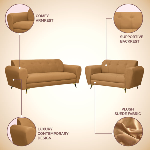 Milan Icon (3+2) Seater Sofa- ( Plush Suede Fabric - Beige)