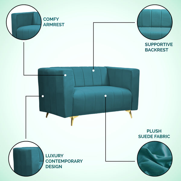Tokyo Icon 2 Seater Sofa - ( Plush Suede Fabric - Teal )