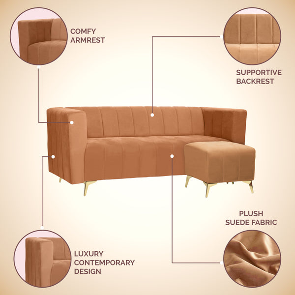 Tokyo Icon Ottoman 4 Seater Sofa - ( Plush Suede Fabric -Beige )