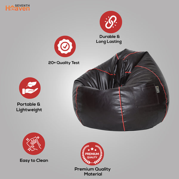 Seventh Heaven 3XL Filled Bean Bag ( Premium Leatherite - Brown & Red Strip )