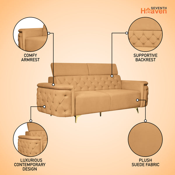 Rome 3 Seater Sofa- ( Plush Suede Fabric-Beige )