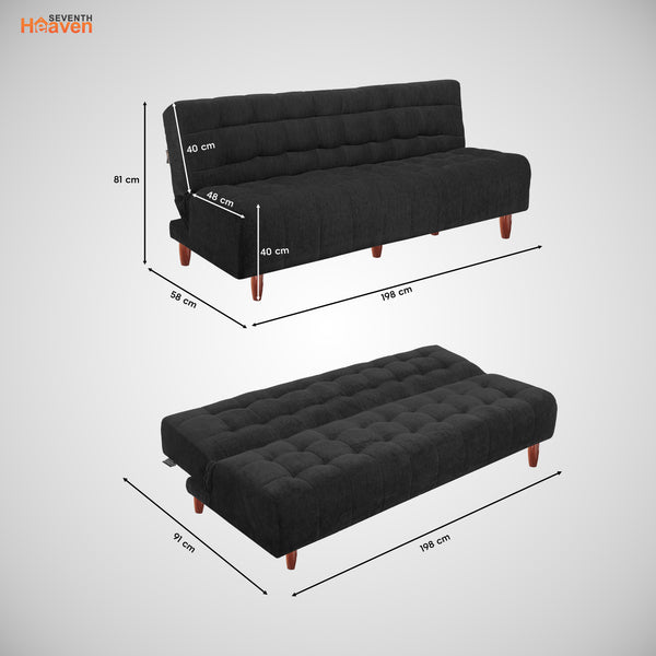 Florida Neo 4 Seater Wooden Sofa Cum Bed - ( Premium Molfino Fabric- Black )
