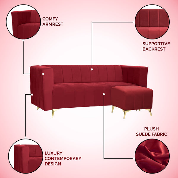Tokyo Icon Ottoman 4 Seater Sofa - ( Plush Suede Fabric - Maroon )