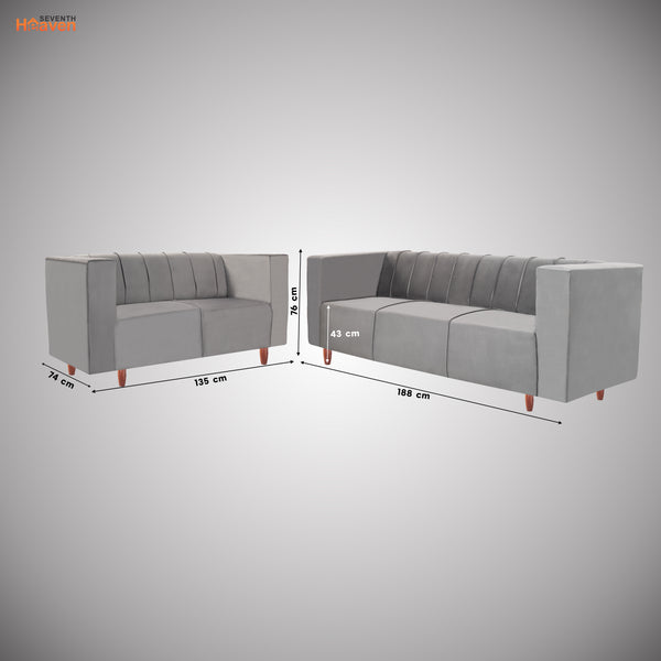 Sydney (3+2) Seater Sofa- ( Plush Suede Fabric- Grey)