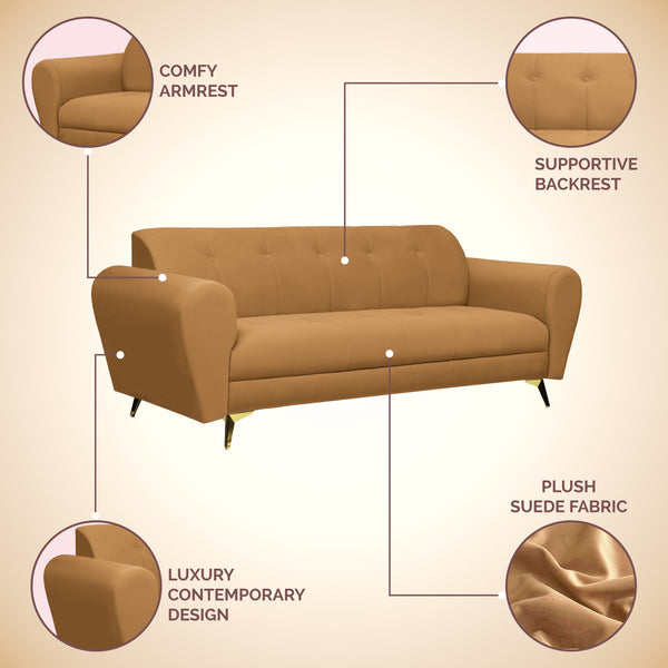 Milan Icon 3 Seater Sofa- ( Plush Suede Fabric- Beige )