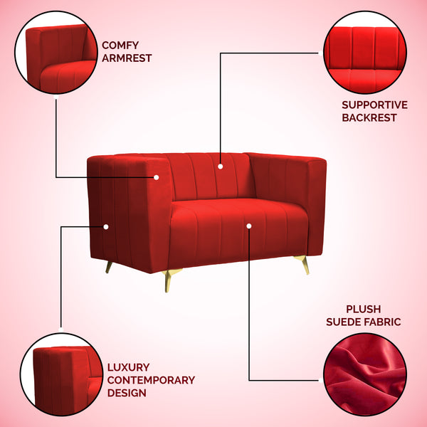 Tokyo Icon 2 Seater Sofa - ( Plush Suede Fabric - Maroon )