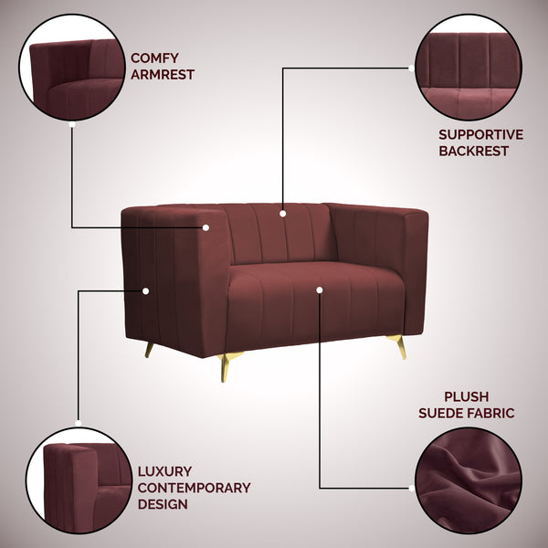 Tokyo Icon 2 Seater Sofa - ( Plush Suede Fabric - Brown)