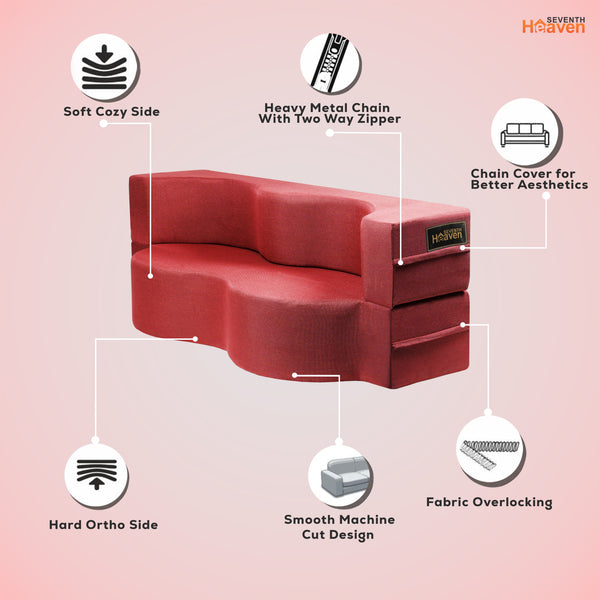 Curved Flipper X Sofa Cum Bed - 3 Seater, ( Jute Fabric,Maroon )