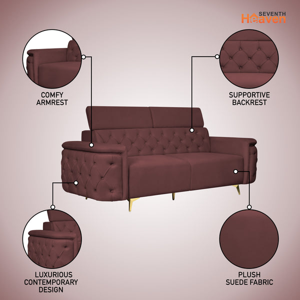 Rome 3 Seater Sofa- ( Plush Suede Fabric-Brown )