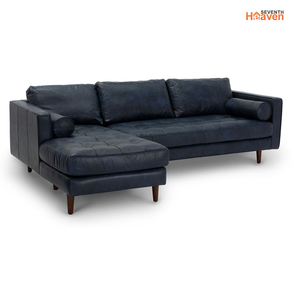 Vienna 6 Seater Sofa Right Corner - ( Leatherette Fabric - Blue )