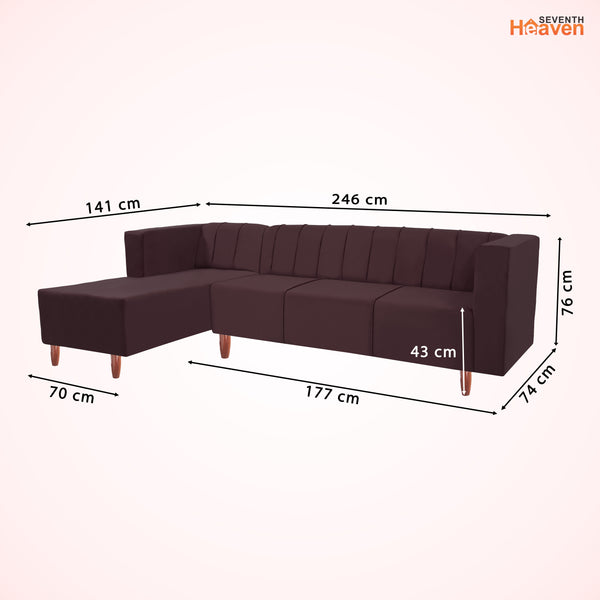 Sydney 6 Seater Sofa left corner- ( Plush Suede Fabric- Brown )