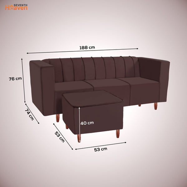 Sydney 5 Seater Sofa with 2 Ottoman- ( Plush Suede Fabric- Brown )