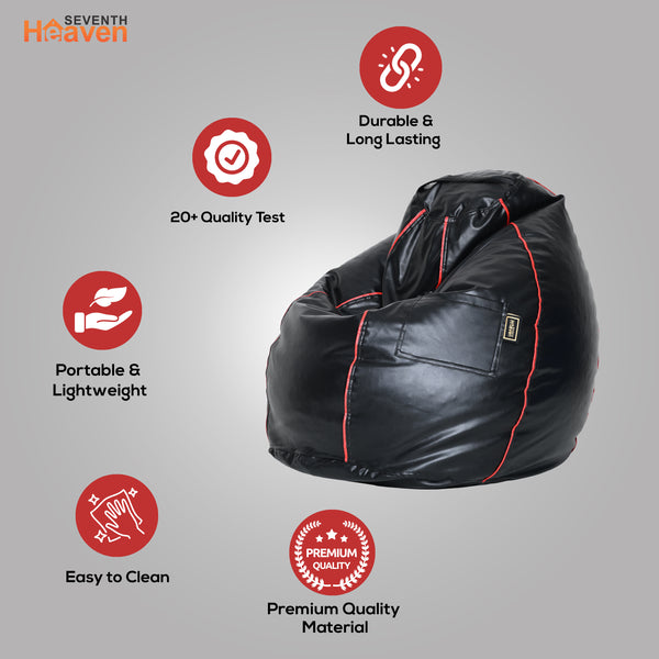 Seventh Heaven 4XL Filled Bean Bag ( Premium Leatherite - Black & Red Strip )