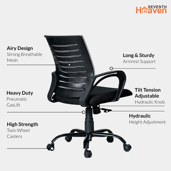 Blaze Mid-Back Office Chair – Ergonomic, Durable & Versatile (Grey)