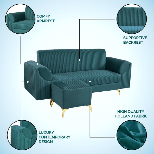 Venice 5 Seater Sofa with 2 Ottoman- ( Premium Holland Fabric- Teal )