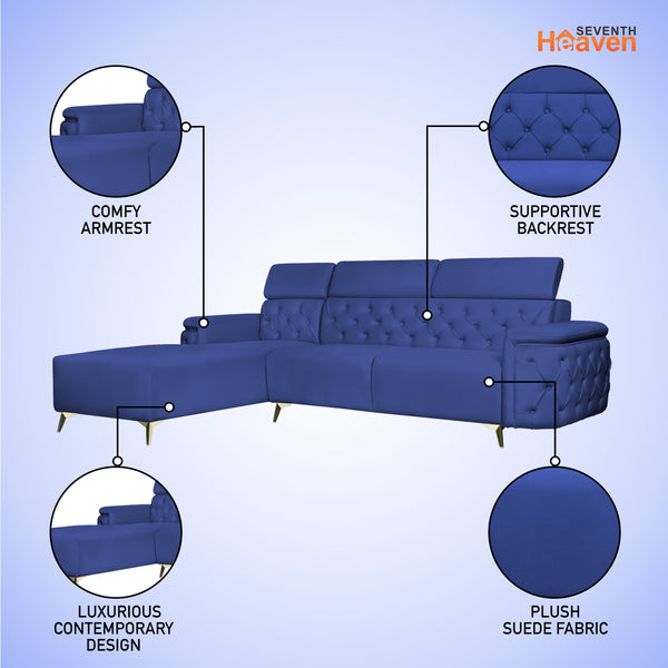 Rome 6 Seater Sofa Set Left Corner- ( Plush Suede - Blue )