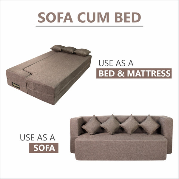 Flipper X Sofa Cum Bed - 4  Seater, Plain Cushion ( Jute Fabric, Brown  )