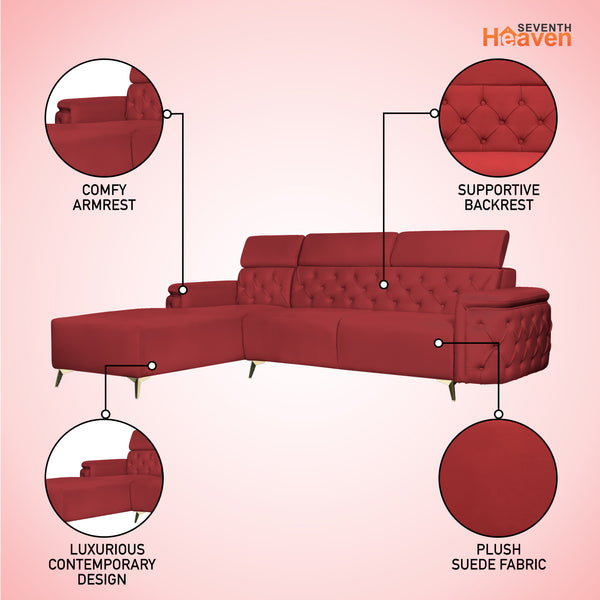 Rome 6 Seater Sofa Set Right Corner- ( Plush Suede - Maroon )