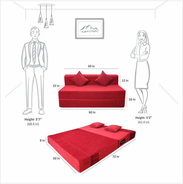 Rejoice Sofa Cum Bed - 3 Seater, Plain Cushion ( Premium Molfino Fabric, Maroon )
