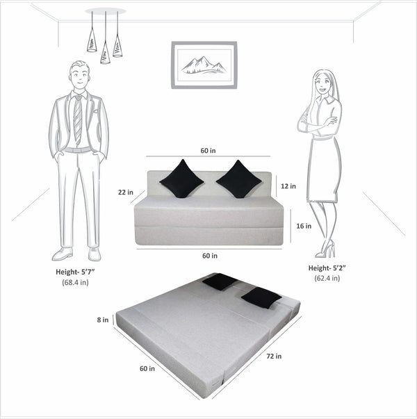 Rejoice Sofa Cum Bed - 3 Seater Printed Cushion ( Jute Fabric,  Light Grey )