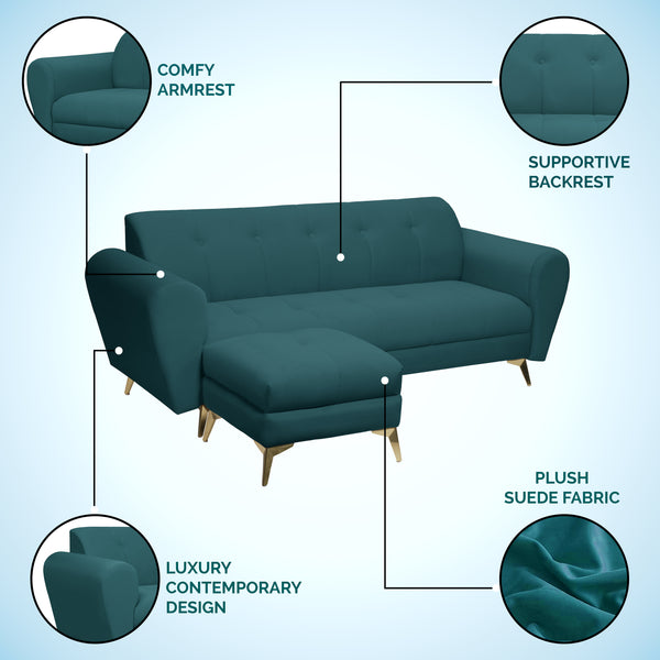 Milan Icon Ottoman 4 Seater Sofa - ( Plush Suede Fabric - Teal )