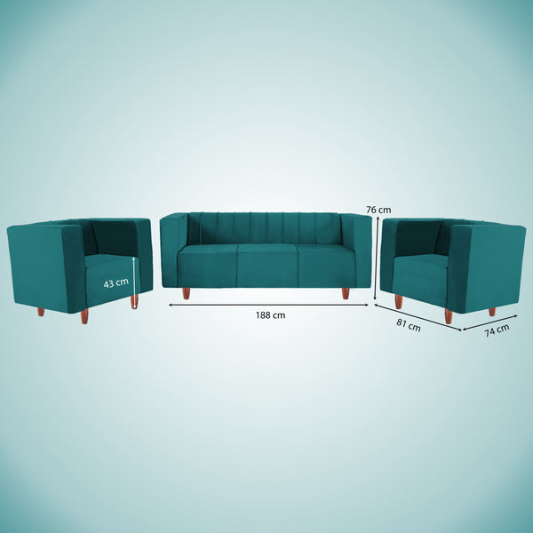 Sydney (3+1+1) Seater Sofa- ( Plush Suede Fabric- Teal )