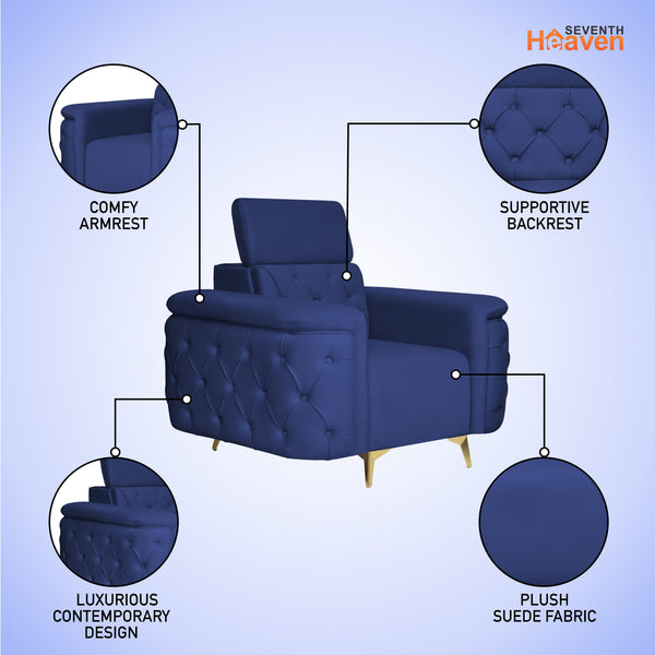 Rome 1 Seater Sofa- ( Plush Suede Fabric- Blue )