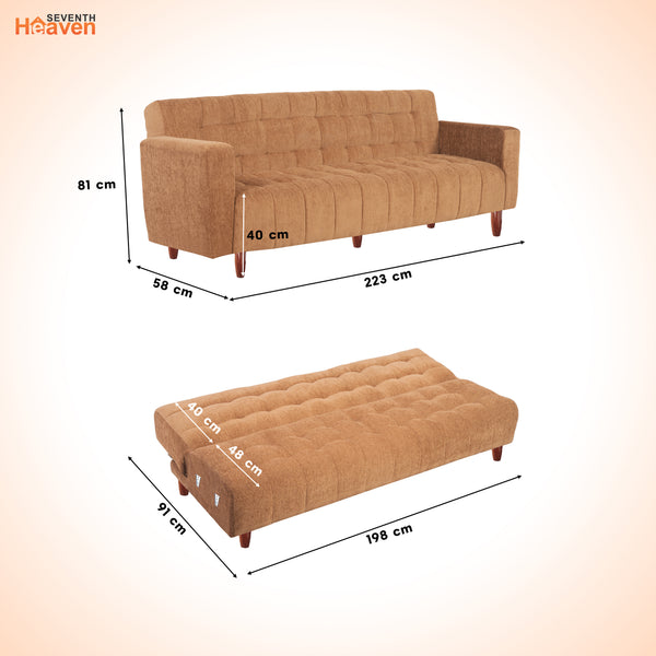 Lisbon Neo 4 Seater Wooden Sofa Cum Bed - ( Premium Molfino Fabric- Beige )