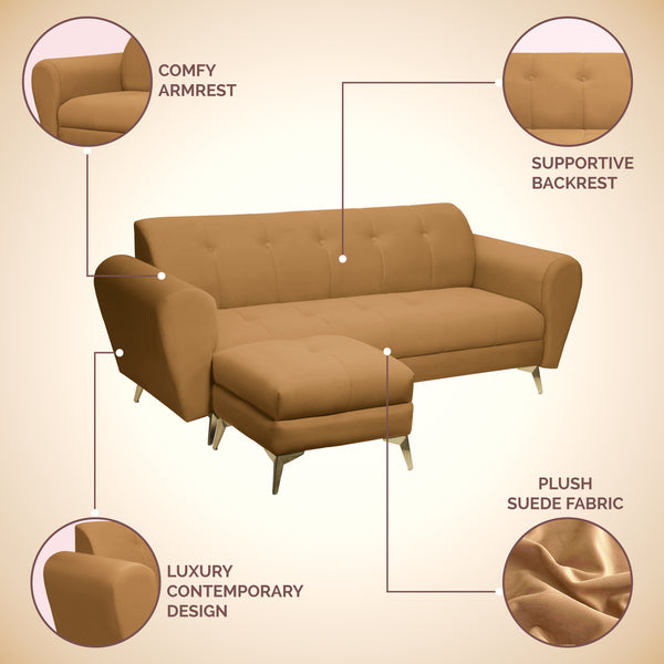 Milan Icon Ottoman 4 Seater Sofa - ( Plush Suede Fabric - Beige )