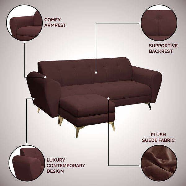 Milan Icon Ottoman 5 Seater Sofa - ( Plush Suede Fabric - Brown )