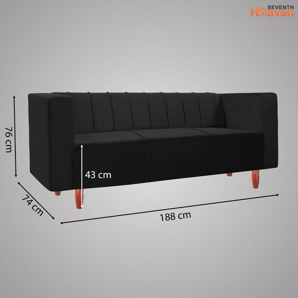 Sydney 3 Seater Sofa- ( Plush Suede Fabric- Black )