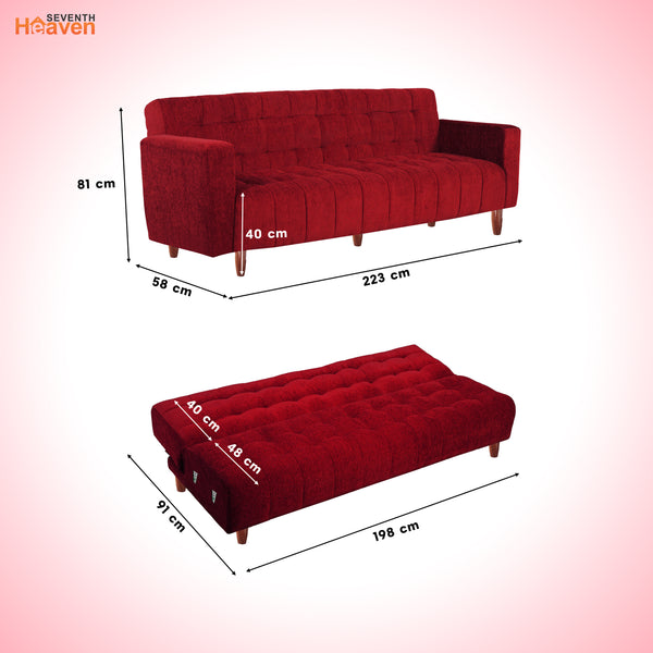 Lisbon Neo 4 Seater Wooden Sofa Cum Bed - ( Premium Molfino Fabric- Maroon )