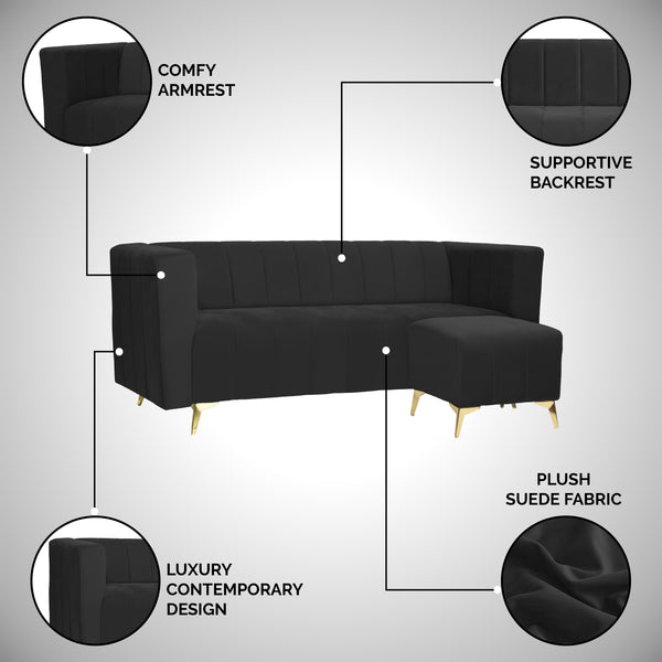 Tokyo Icon Ottoman 4 Seater Sofa - ( Plush Suede Fabric - Black )