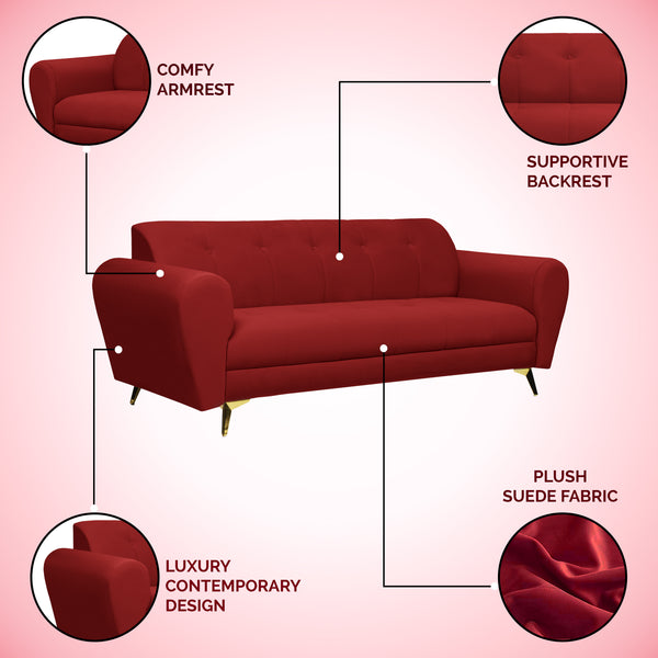 Milan Icon 3 Seater Sofa- ( Plush Suede Fabric- Maroon )