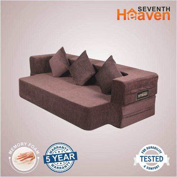 Flipper X Sofa Cum Bed (Memory Foam)- 3 Seater, Plain Cushions (Premium Molfino Fabric- Brown )
