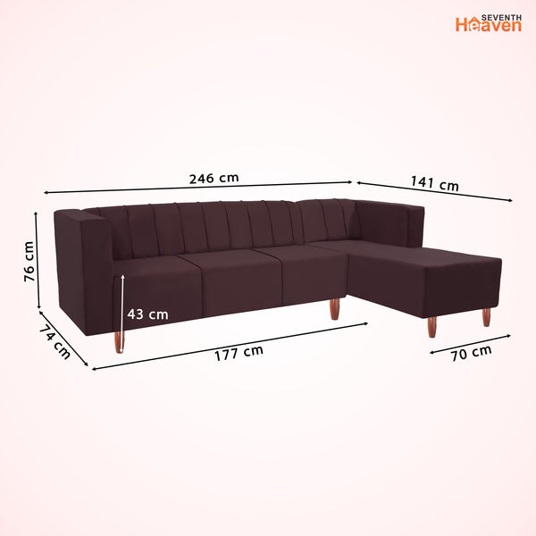 Sydney 6 Seater Sofa Set right corner- ( Plush Suede Fabric- Brown )