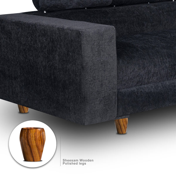 Berlin 3 Seater Sofa- ( Premium Molfino Fabric- Black )