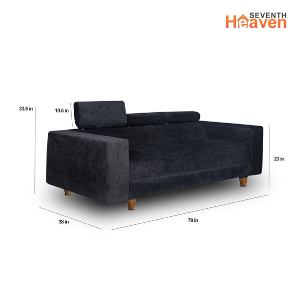 Berlin 3 Seater Sofa- ( Premium Molfino Fabric- Black )