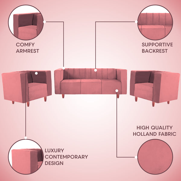 Sydney (3+1+1) Seater Sofa- ( Plush Suede Fabric- Peach )