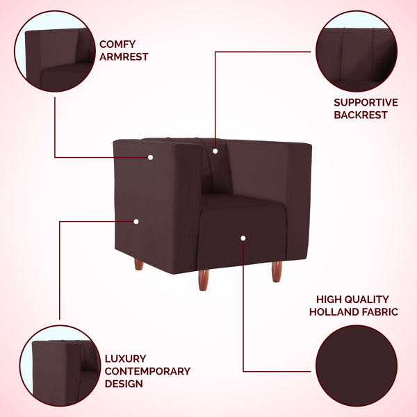 Sydney 1 Seater Sofa- ( Plush Suede Fabric- Brown )