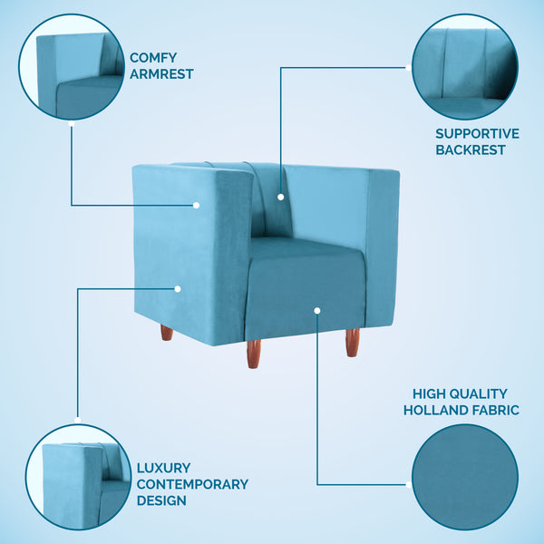 Sydney 1 Seater Sofa- ( Plush Suede Fabric- Sky Blue )
