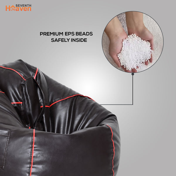 Seventh Heaven 3XL Filled Bean Bag ( Premium Leatherite - Brown & Red Strip )