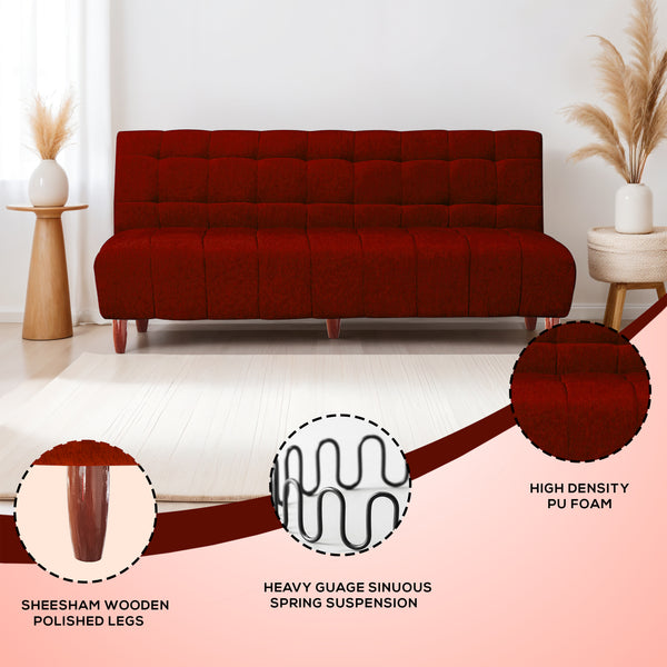 Florida 4 Seater Wooden Sofa Cum Bed - ( Premium Molfino Fabric- Maroon)