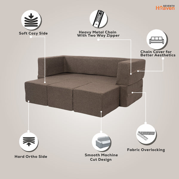 Flipper X Sofa Cum Bed - 3 Seater With 3 Ottoman - ( Jute Fabric, Brown )