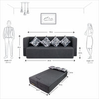 cover of grey jute fabric 78x44x14 flipperx sofa cum bed with 4 printed cushion covers