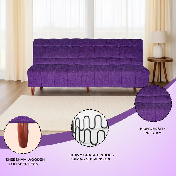 Florida 3 Seater Wooden Sofa Cum Bed - ( Premium Molfino Fabric- Purple )